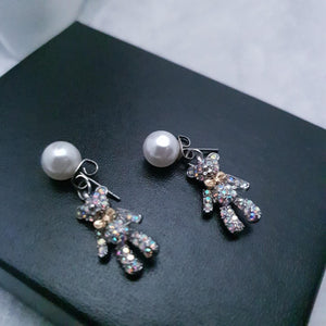 Cute Teddy Bear crystal & pearl Earrings