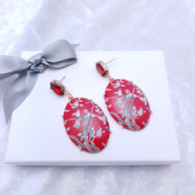 Load image into Gallery viewer, LARGE RED ORIENTAL BIRD OF PARADISE EARRINGS