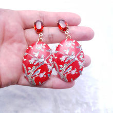 Load image into Gallery viewer, LARGE RED ORIENTAL BIRD OF PARADISE EARRINGS