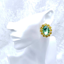 Load image into Gallery viewer, Large Oval CRYSTAL Earrings Yellow Green