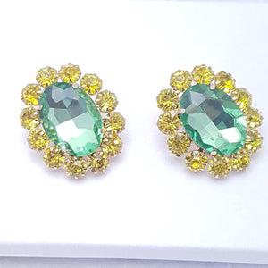 Large Oval CRYSTAL Earrings Yellow Green