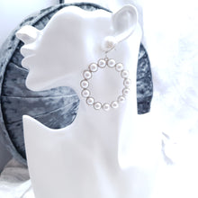 Load image into Gallery viewer, Silver Pearl Hoop Earrings. Large hoop, great quality - boxed