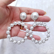 Load image into Gallery viewer, Silver Pearl Hoop Earrings. Large hoop, great quality - boxed