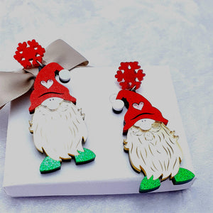 Red Green Gold Sparkle Christmas Gnome Gonk Novelty Earrings,Acrylic Quirky