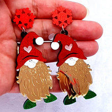 Load image into Gallery viewer, Red Green Gold Sparkle Christmas Gnome Gonk Novelty Earrings,Acrylic Quirky