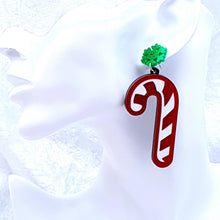 Load image into Gallery viewer, Red  Sparkle Candy Cane Earrings