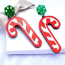 Load image into Gallery viewer, Red  Sparkle Candy Cane Earrings