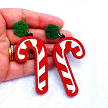 Load image into Gallery viewer, Red  Sparkle Candy Cane Earrings