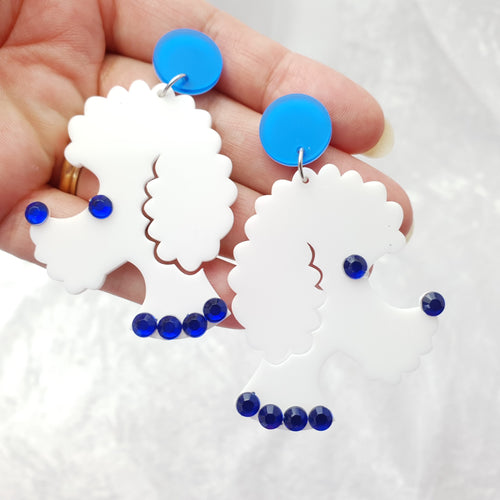 White Poodle Dog Acrylic Earrings