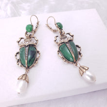 Load image into Gallery viewer, Green &amp; Gold Scarab Beetle Earrings