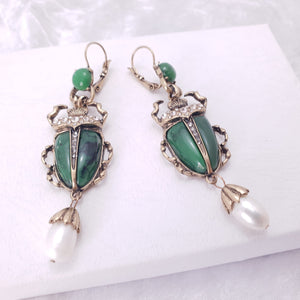 Green & Gold Scarab Beetle Earrings