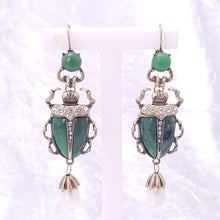 Load image into Gallery viewer, Green &amp; Gold Scarab Beetle Earrings