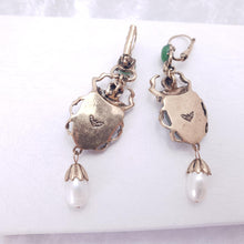 Load image into Gallery viewer, Green &amp; Gold Scarab Beetle Earrings