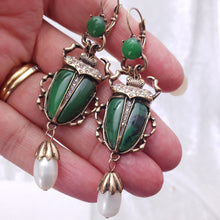 Load image into Gallery viewer, Green &amp; Gold Scarab Beetle Earrings