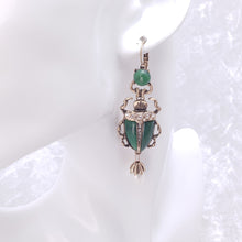 Load image into Gallery viewer, Green &amp; Gold Scarab Beetle Earrings