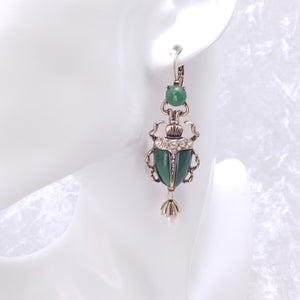 Green & Gold Scarab Beetle Earrings