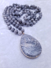 Load image into Gallery viewer, Long Natural Grey Black Dolomite Stone Beaded Pendant Necklace. Lagenlook