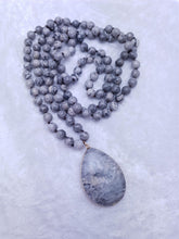 Load image into Gallery viewer, Long Natural Grey Black Dolomite Stone Beaded Pendant Necklace. Lagenlook