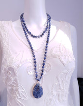 Load image into Gallery viewer, Long Natural Blue Sodalite Stone Beaded Pendant Necklace. Lagenlook