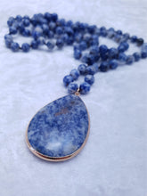 Load image into Gallery viewer, Long Natural Blue Sodalite Stone Beaded Pendant Necklace. Lagenlook