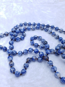 Long Natural Blue Sodalite Stone Beaded Pendant Necklace. Lagenlook