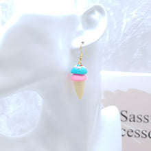 Load image into Gallery viewer, Ice cream cone pink blue candy earrings