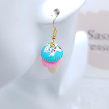 Load image into Gallery viewer, Ice cream cone pink blue candy earrings