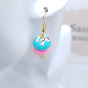 Ice cream cone pink blue candy earrings