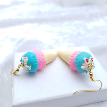 Load image into Gallery viewer, Ice cream cone pink blue candy earrings