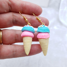 Load image into Gallery viewer, Ice cream cone pink blue candy earrings