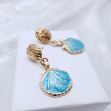 Load image into Gallery viewer, Sea Shell -  Golden Turquoise Enamel Earrings