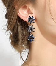 Load image into Gallery viewer, Smokey Blue &amp; Grey Flower Crystal  Earrings.