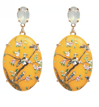 Load image into Gallery viewer, LARGE YELLOW ORIENTAL BIRD OF PARADISE EARRINGS