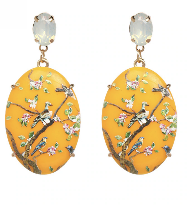 LARGE YELLOW ORIENTAL BIRD OF PARADISE EARRINGS