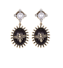 Load image into Gallery viewer, NEW Golden Bee Black Bee Embellished Gold Drop Earrings