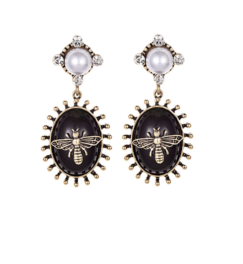 NEW Golden Bee Black Bee Embellished Gold Drop Earrings