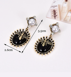 NEW Golden Bee Black Bee Embellished Gold Drop Earrings