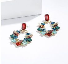 Load image into Gallery viewer, Turquoise &amp; Red Glass Earrings