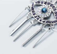 Load image into Gallery viewer, Silver and Purple Evil Eye Drop Earrings