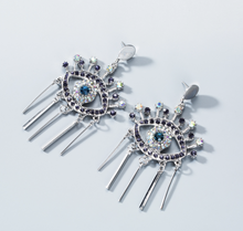 Load image into Gallery viewer, Silver and Purple Evil Eye Drop Earrings
