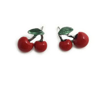 Load image into Gallery viewer, Rockabilly Cherry Red Bib Necklace and Earrings set.