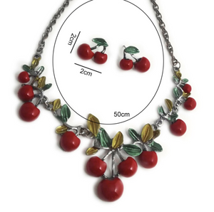 Rockabilly Cherry Red Bib Necklace and Earrings set.