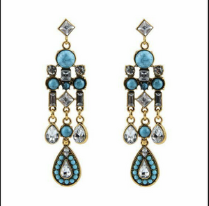 Turquoise Glass Chandelier Earrings