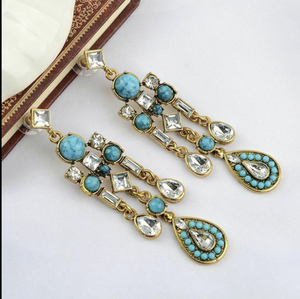 Turquoise Glass Chandelier Earrings