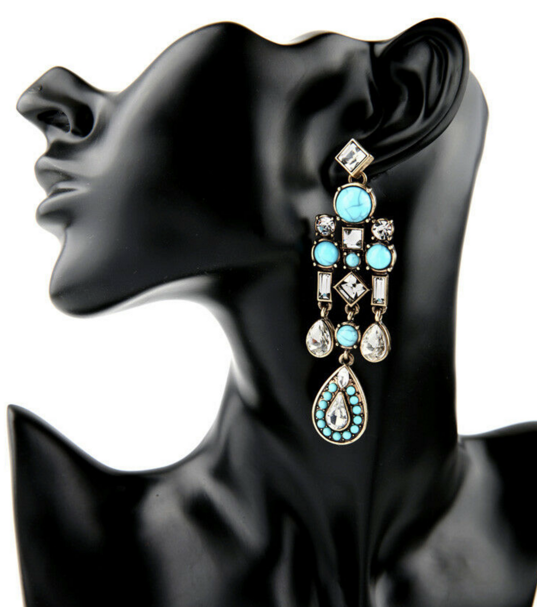 Turquoise Glass Chandelier Earrings