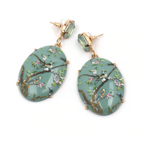 Load image into Gallery viewer, LARGE AQUA GREEN ORIENTAL BIRD OF PARADISE EARRINGS