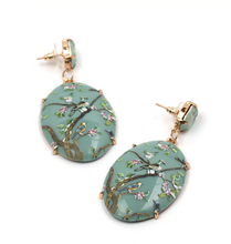 Load image into Gallery viewer, LARGE AQUA GREEN ORIENTAL BIRD OF PARADISE EARRINGS