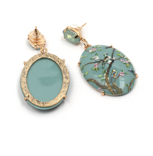 Load image into Gallery viewer, LARGE AQUA GREEN ORIENTAL BIRD OF PARADISE EARRINGS