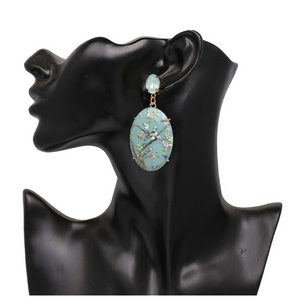 LARGE AQUA GREEN ORIENTAL BIRD OF PARADISE EARRINGS