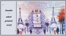 Load image into Gallery viewer, Paris Eiffel Tower Double Sided Scarf, Pink Purple Colour, Two images Warm Blend